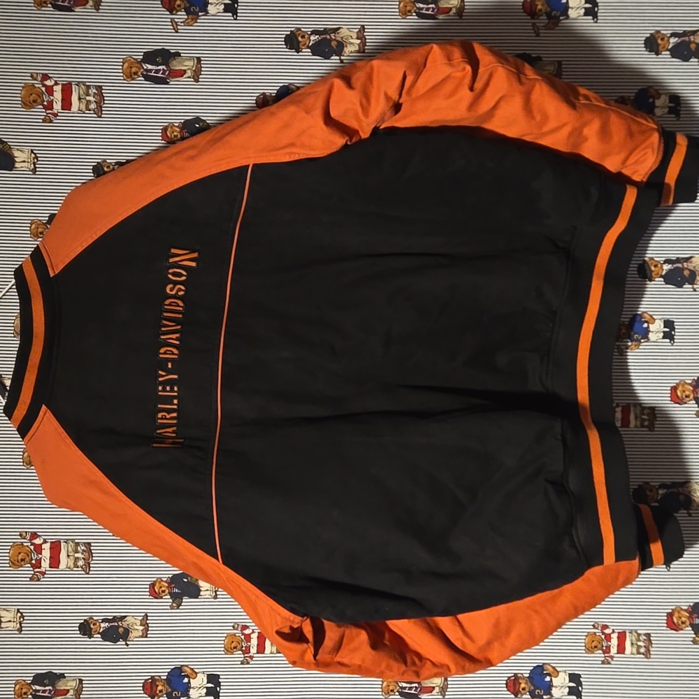 Vintage Harley-Davidson Black and Orange Quilted Bomber Moto Jacket XXL - Picture 2 of 16